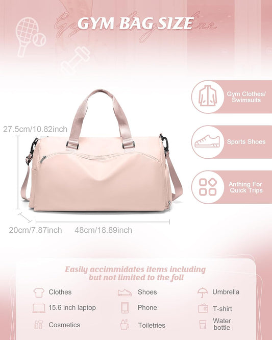 Gym Bag for Women with Shoe Compartment Lightweight Travel Duffle Bags Carry on Bag Overnight Weekender Duffel Bag with Wet Pocket Personal Item Travel Bag Tote Bag Workout Dance Bag Pink