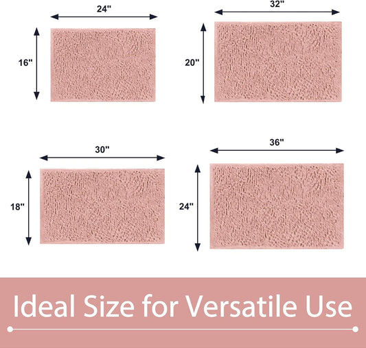 Chenille Bathroom Rugs Mats Carpet 36”x24”, Super Soft Absorbent Quick Dry,Non Slip Indoor Area Rug for Tub and Shower Entryway Lightweight Machine Washable for Bedroom,Kitchen,Garage, Pink