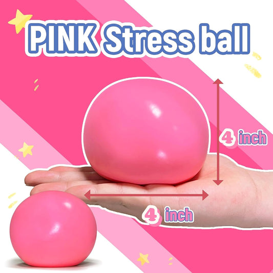 Giant Squishy Stress Balls for Kids and Adults - 4-Inch Jumbo Squishy Toys Dough Stress Ball, Stretchy Squeeze Fidget Toys for Boys, Girls, Birthday Gift, Easter Basket Stuffers (Pink)