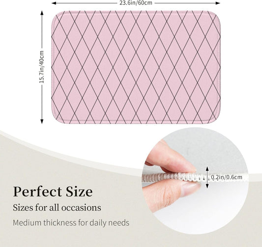 Checkered Pink Pattern Print Bathroom Rugs 24x16 Inches, Small Bathroom Bath Rugs Non Slip Washable, Soft Absorbent Bath Mat Shower Mat Outside Shower