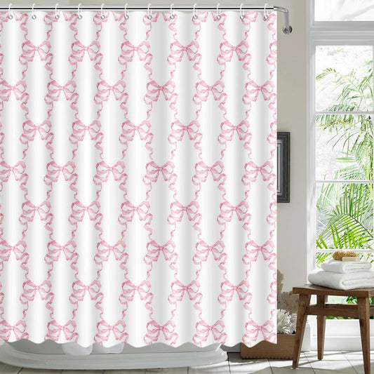 MEHOFOND Bow Shower Curtain Coquette Pink Bow Bathroom Decor for Women Girls Cute Romantic Bow Shower Curtain Modern Art Aesthetic Bathtub Decor Fabric Waterproof Bath Curtain with 12 Hooks 72x72 Inch