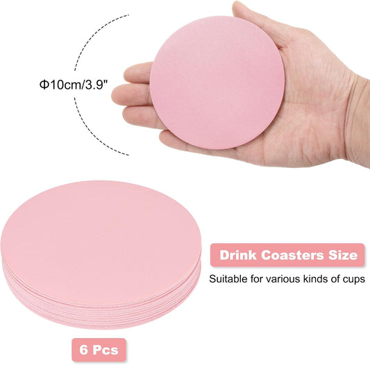 uxcell Round Drink Coasters Set of 6 Dual Sided Non-Slip Non-Stick Waterproof Leather Coasters for Drinks, Coffee Table, Housewarming Gifts, Home Decor 4"×4" Pink