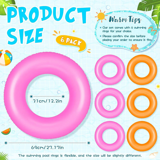 6 Pcs Inflatable Pool Floats Adult Inflatable Swimming Rings Bulk Pool Floats Inner Tubes Raft for Beach, Summer, Holiday, Bachelorette Party Decorations