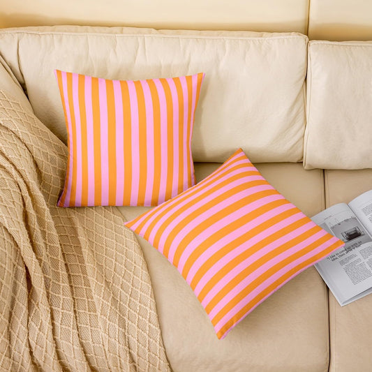 Feelyou Kids Pink Orange Throw Pillow Covers 24 x 24-Inch Set of 2 Abstract Decor Pillowcase for Boys Girls Teens Bedroom Decor Stripes Cushion Case Soft Microfiber Women Men Geometric Indoor Outdoor
