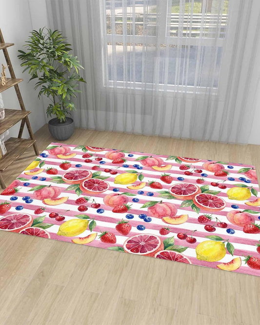Area Rug for Bedroom Living Room Decor,Summer Peach Lemon Grapefruit Ultra Soft Non-Slip Accent Rugs Indoor Large Floor Carpet Blueberry Strawberry Pink Stripe Non-Shedding Nursery Floor Mat,48x72in