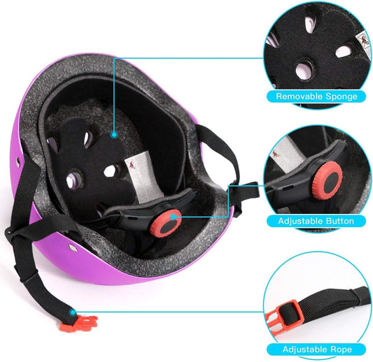 Kids Bike Helmet Skateboard Knee Pads - Kids Helmet Elbow Pads Wrist Guards Adjustable for 5~15yrs Girl Boy Kids Protective Gear Set for Sport Cycling Bike Roller Skating Scooter