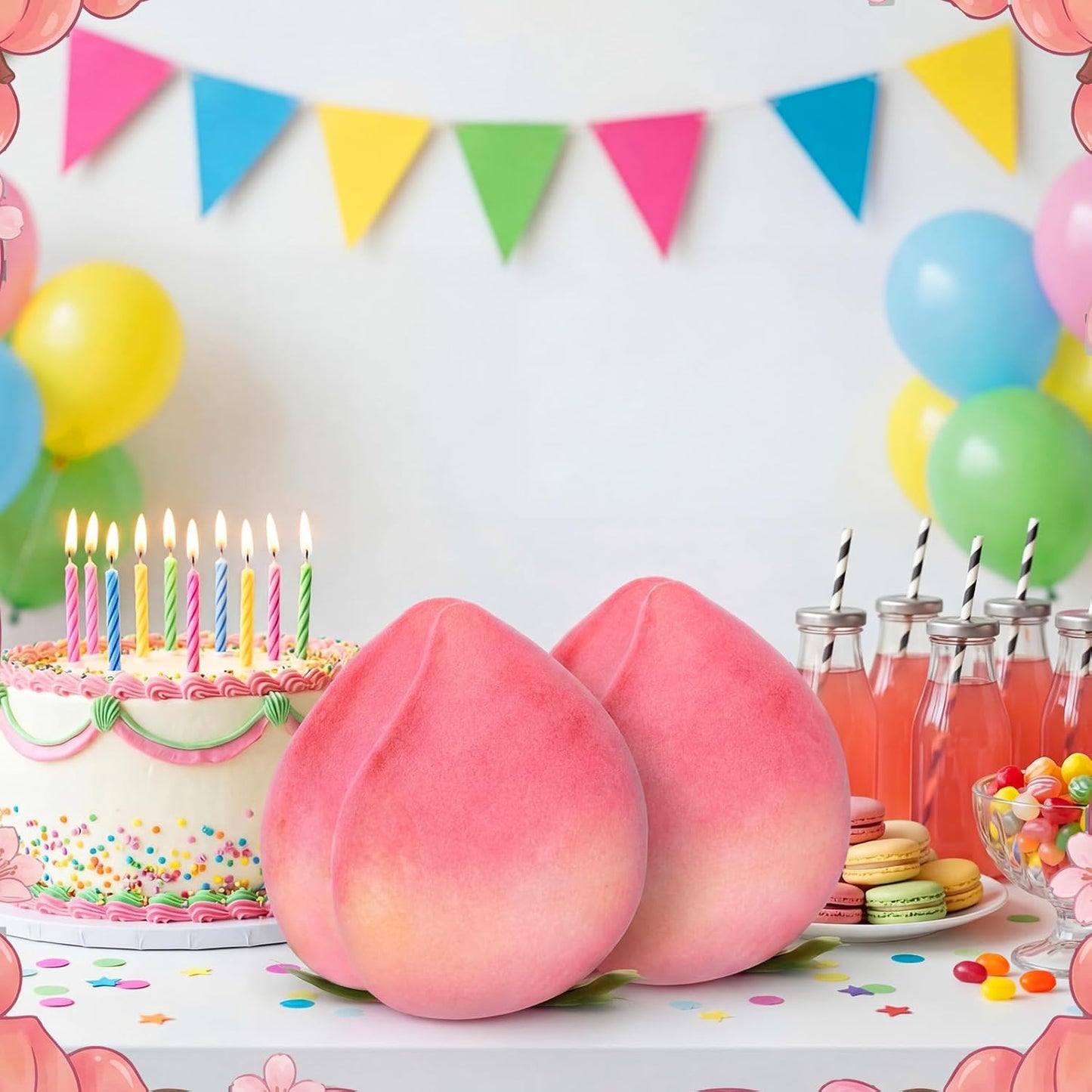 AceOrbit 2 Pcs Large Artificial Peach 7.48 Inch Foam Faux Peach Decorations Lifelike Fake Fruit Simulation for Home Birthday Party Cabinet Table Festival Kitchen Harvest Photography Prop