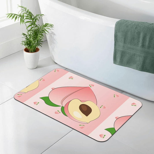 Cartoon Peach Diatomite Bath Mat 15.7x23.6in, FastDry Tech Fabric Nonslip Rubber Backing for Shower