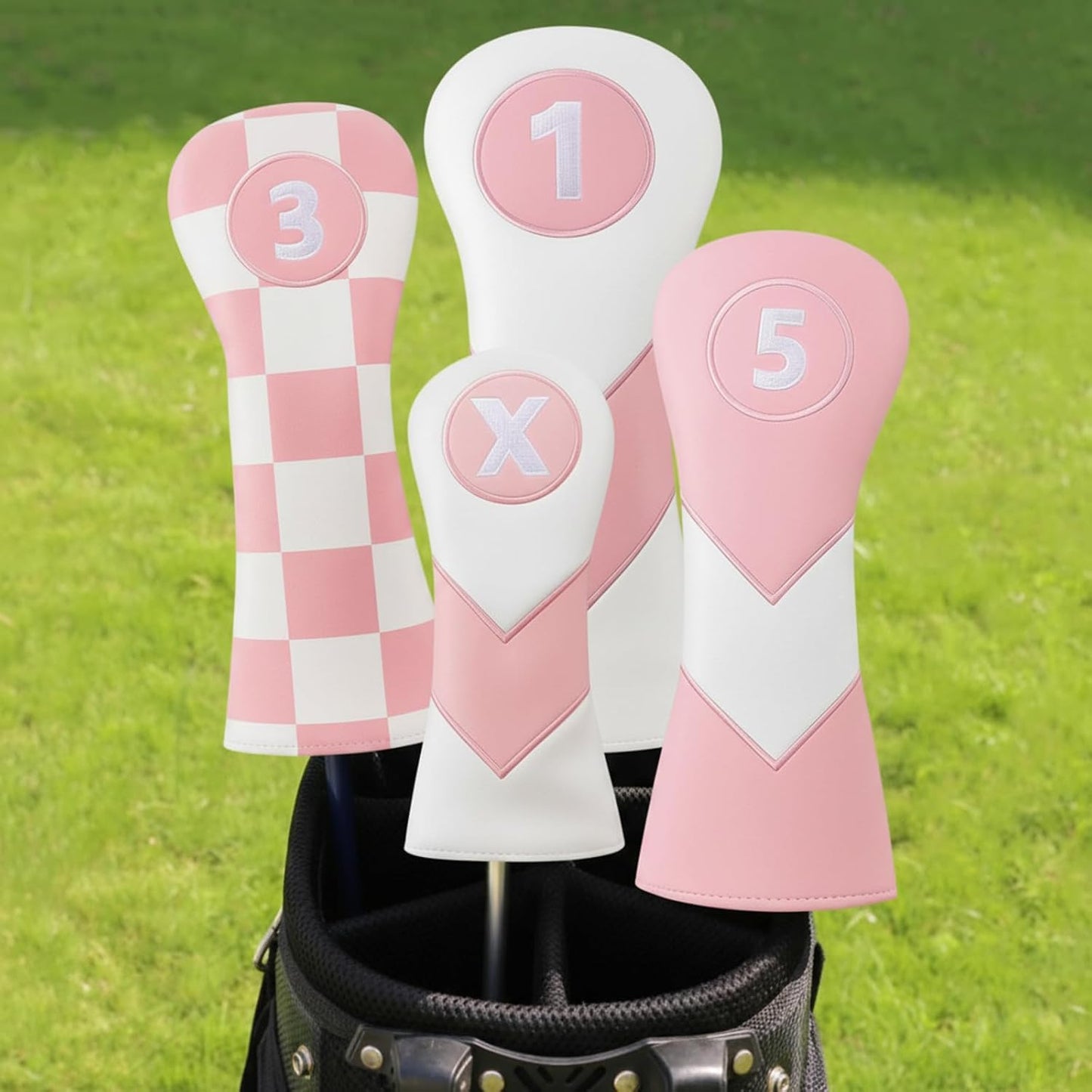 16 Pcs Golf Accessories Kit, 4 Pcs Leather Golf Club Headcovers for Woods, Drivers & Hybrids with Magnetic Ball Marker, Tees & Cleaning Brush Set for Men & Women