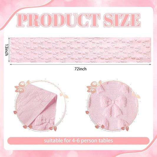 Breling Pink Bow Table Runner Coquette Room Decor Bedside Cute Dresser Scarf Faux Fur Soft Coquette Bow Table Cover for Birthday Baby Shower Party Kitchen Dining Desk Decoration, 12" x 72"