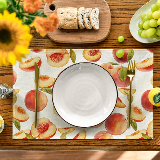 Artoid Mode Peach Fruit Summer Placemats Set of 4, 12x18 Inch Seasonal Spring Holiday Table Mats for Party Kitchen Dining Decoration