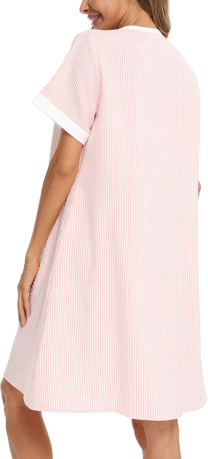 YOZLY House Dress for Women Short Sleeve House Coats Dusters Robe Moomoo nightgowns with Pockets