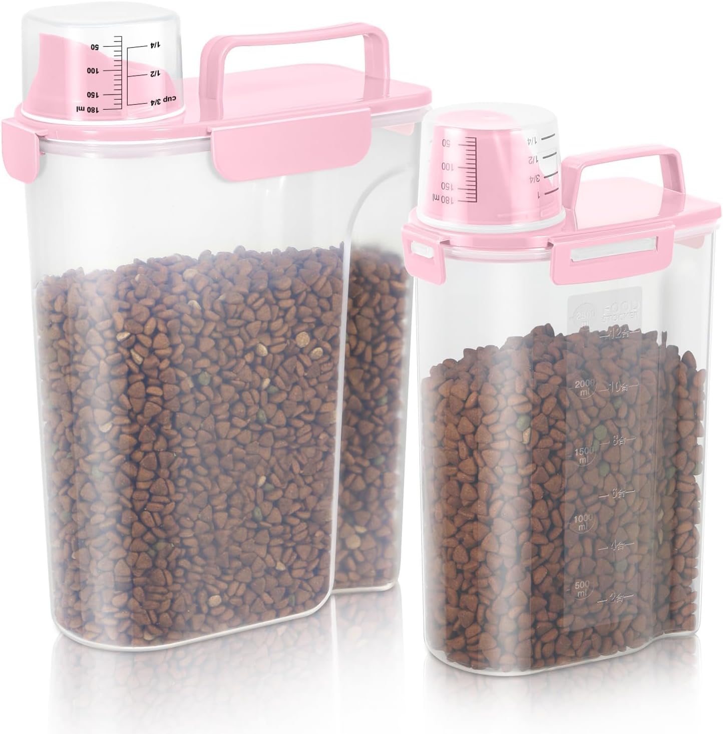 LEAWALK 5Lbs Airtight Cat Dog Food Storage Container with Upgraded Large Nozzle BPA-Free, Pet Food Storage Containers for Rice, Grain, Pet Food, Flour, Dog Treat Storage (Light Pink, (3L+5L)-2pack)
