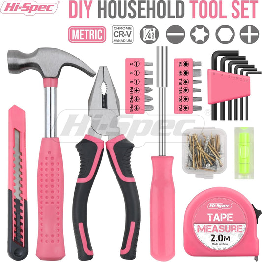 Hi-Spec 25pc Pink Household DIY Tool Kit and 54pc Pink Home DIY Repair Tool Kit Set