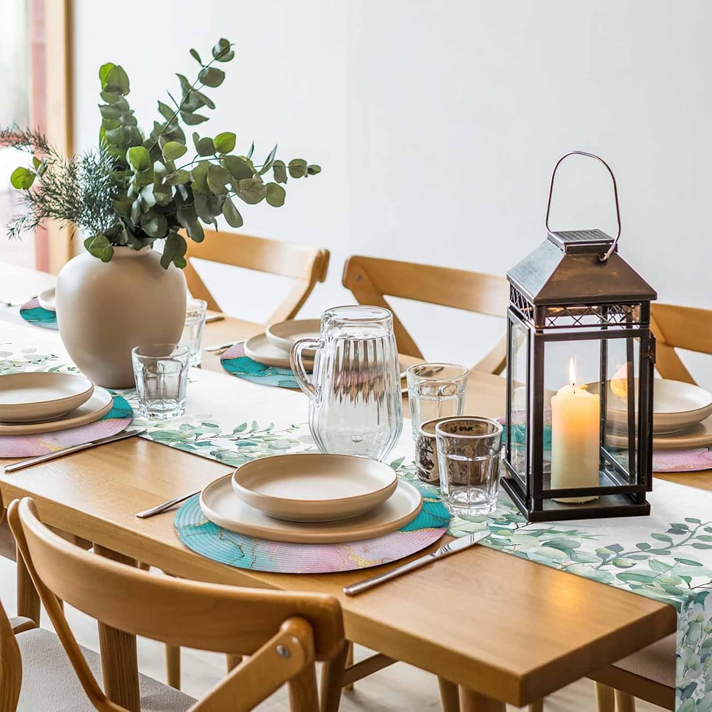 Teal Pink Marble Round Placemats Set of 4 Abstract Ink Painting Luxury Modern Place Mats Indoor Woven Table Mats Washable Heat-Resistance Braided Dining Table Placemats for Kitchen Holiday 15 Inch
