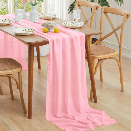 Horbaunal Light Pink Chiffon Table Runners 10FT Sheer Chiffon Runner 29x120 Inches Romantic Boho Rustic Table Runner for Wedding Party Bridal Baby Shower Table Decorations
