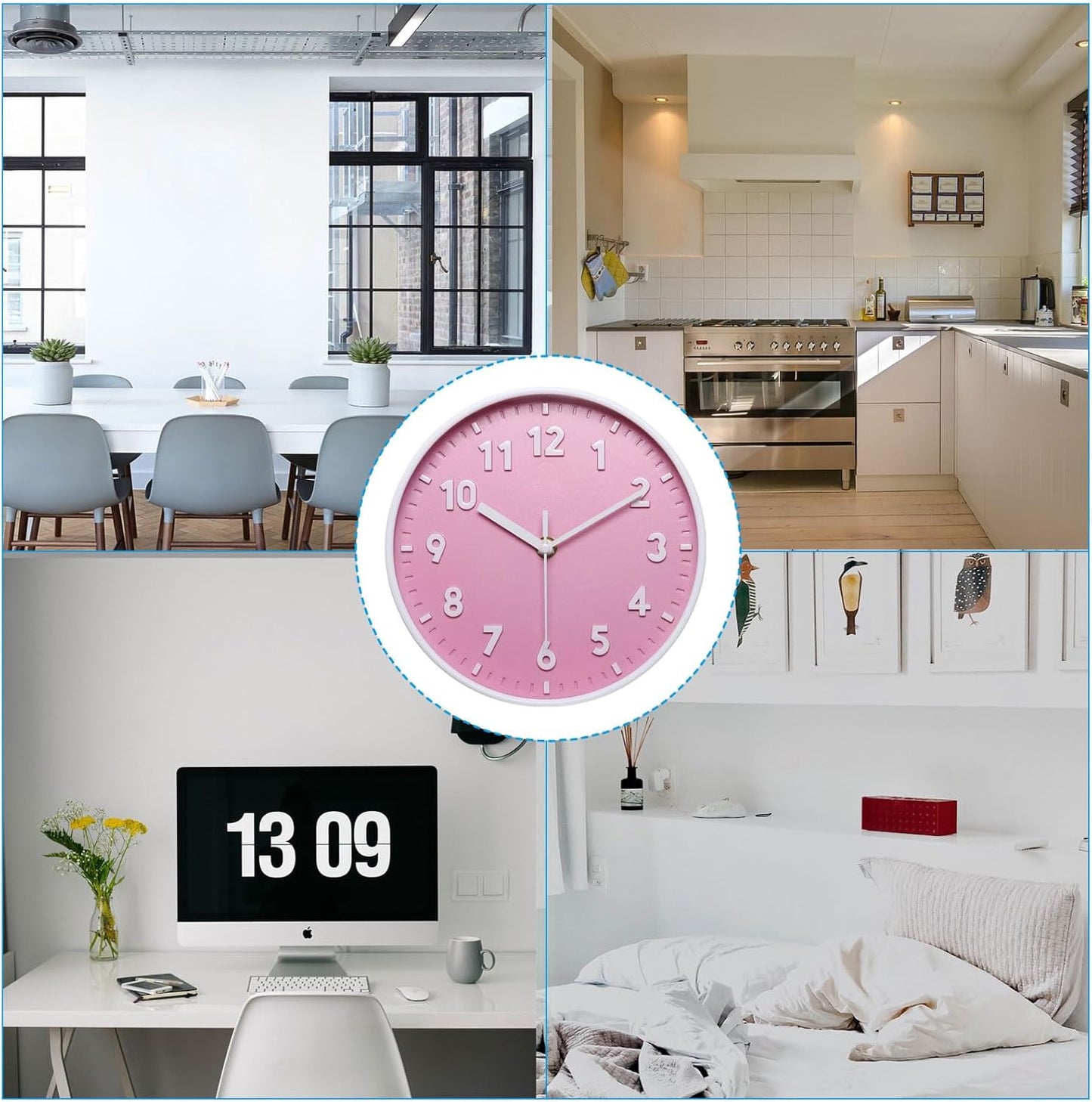PATIKIL 8 Inch Wall Clock, 3D Number Quartz Battery Operated Silent Non-Ticking Round Wall Clocks for Office Bedroom Decorative, Pink