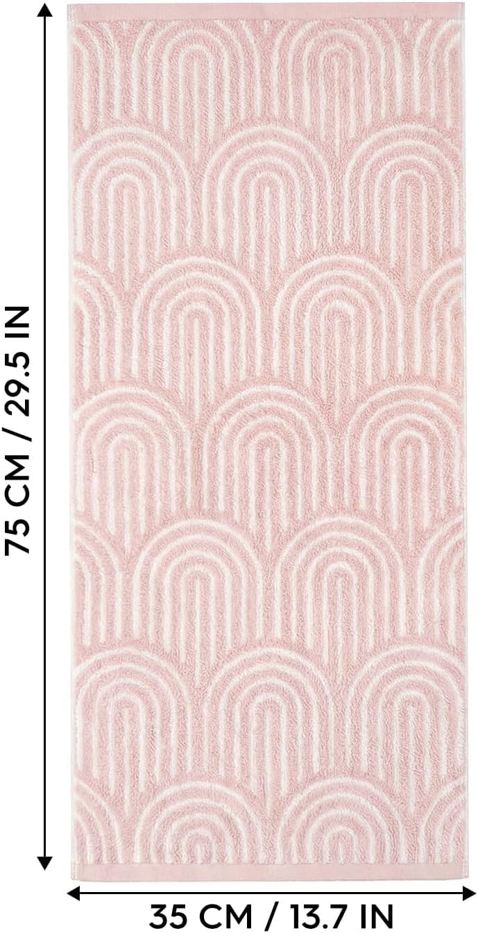 Artoid Mode 1 Pc Beige Pink Arched Stripes Jacquard Hand Towels for Bathroom, 100% Cotton Soft Absorbent Bathroom Decor Towels, 13.7 x 29.5 Inch