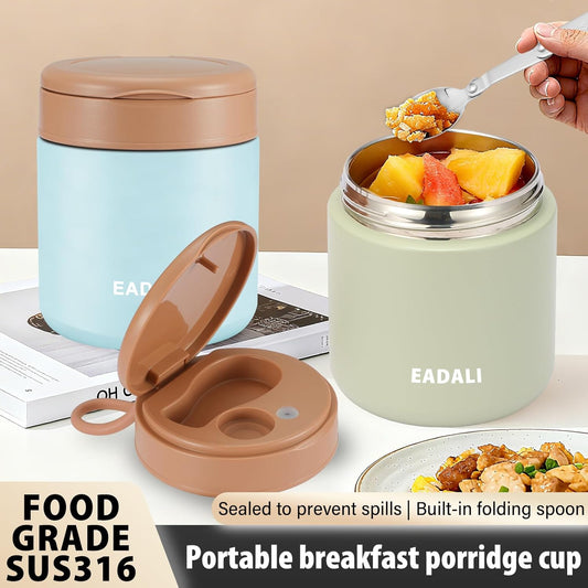 Eadali 15.2oz Kids Food Jar for Hot Food โ Vacuum Insulated Lunch Container with 316 Stainless Steel Interior, Leakproof Wide Mouth & Foldable Spoon for School Meals