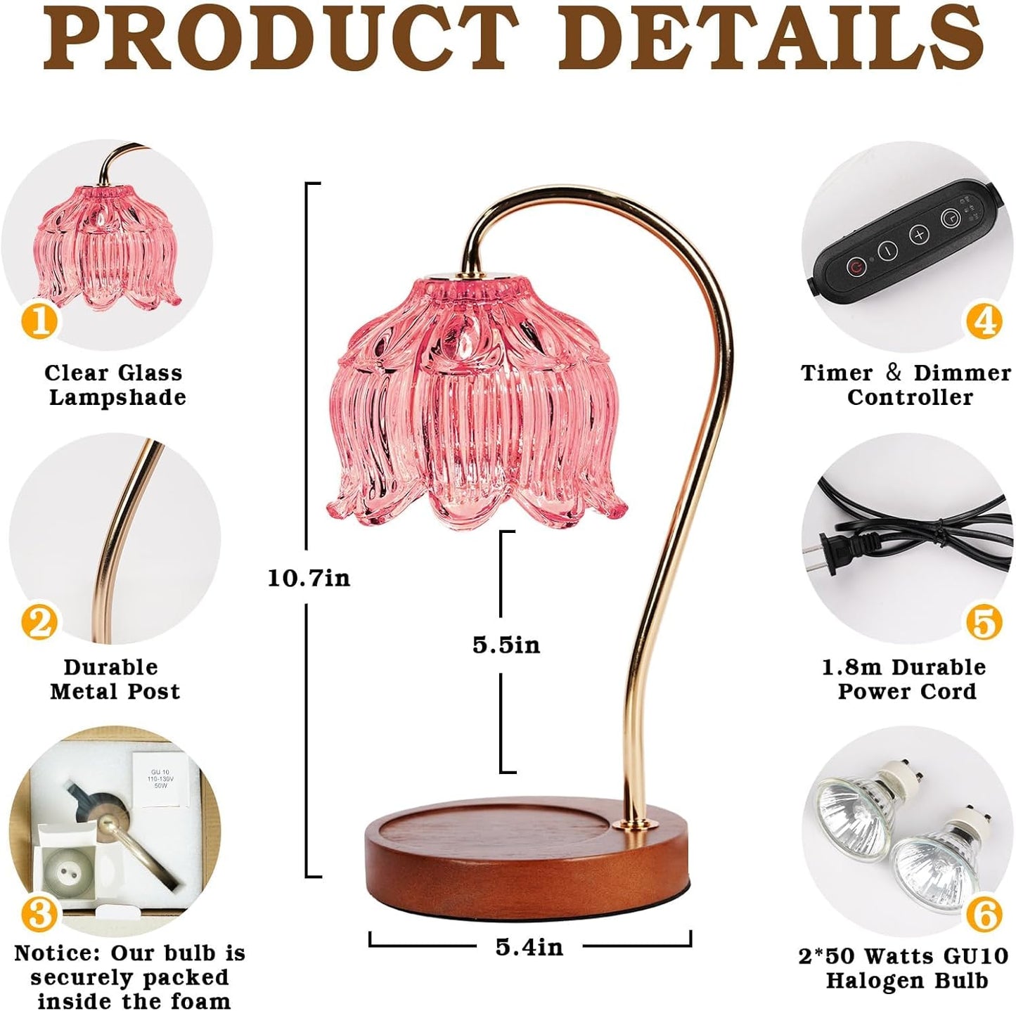 Funistree Flower Candle Warmer Lamp with Timer, Dimmable Candle Lamp Warmer, Christmas Birthday Gifts for Women Mom Her, House Warming for Home Decor, Lotus Wax Warmer for Yankee Candles-Pink Lily
