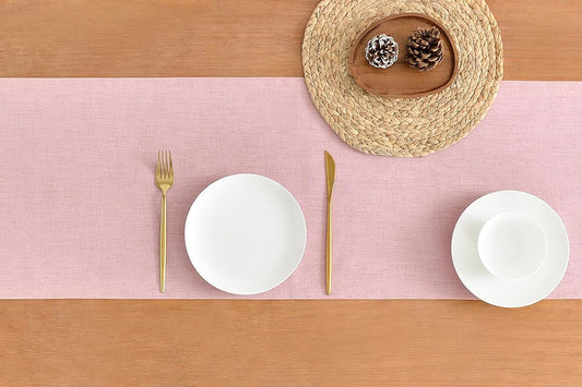 Wracra Linen Table Runner, Burlap Pink Table Runners 90 Inches Long | Rich Woven Linen Blend Fabric, Machine Washable, Rustic Farmhouse Handcrafted Table Runner for Dresser Dining Table Decor