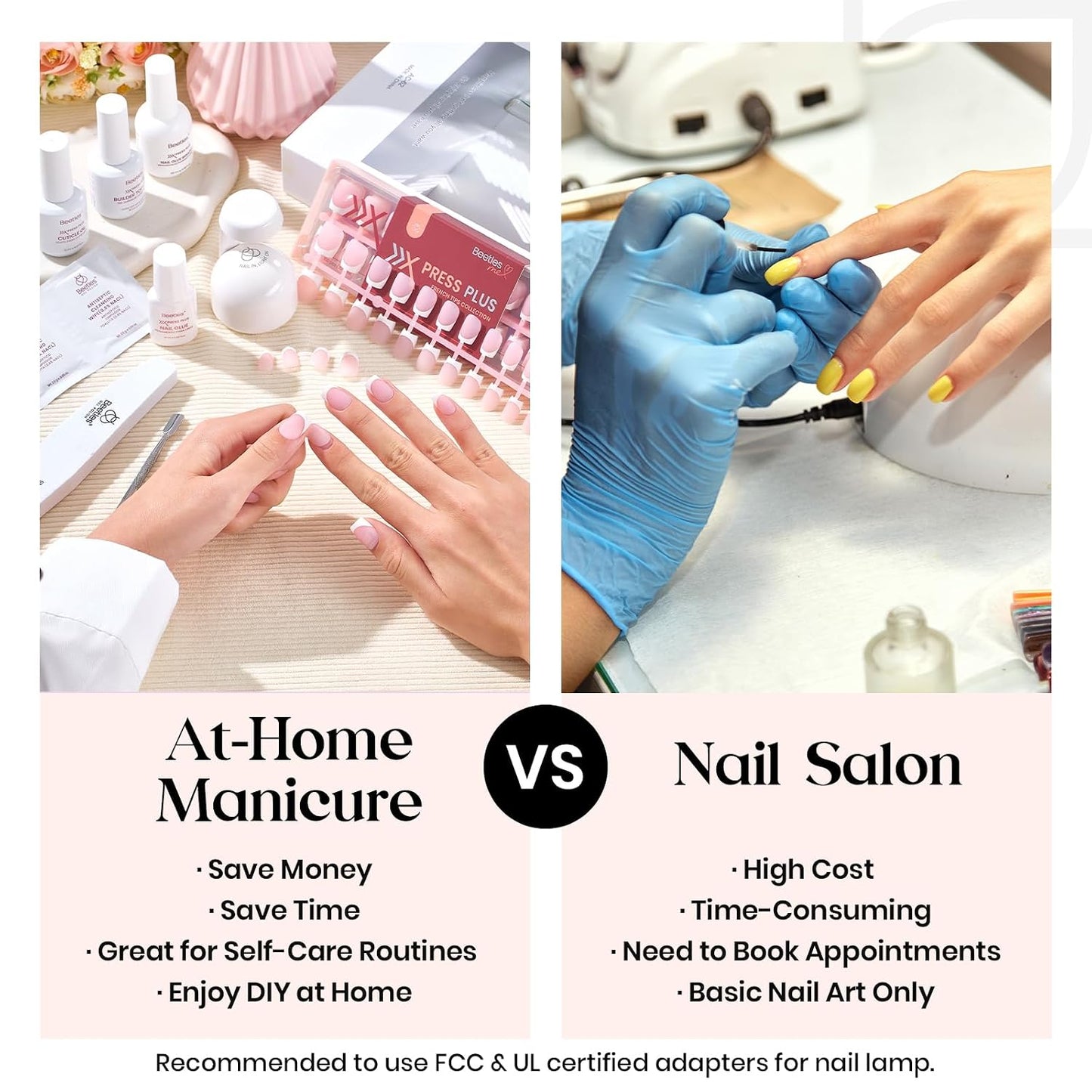 Beetles X Press Plus Gel Nails Kit - Pink Extra Short Square French Tip Press On Nails | 210Pcs 15 Sizes All-in-One Kit with Nail Glue,Remover,Builder Top Coat,Nail Lamp Gift for Women