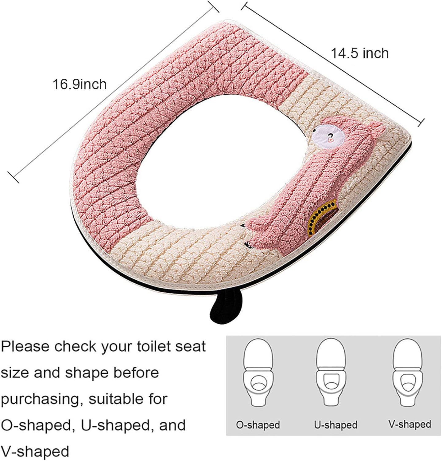 Toilet Seat Cover with Handle and Zipper, Thicker Warm Soft Plush Toilet Seat Cover Pad for Bathroom Easy Installation & Washable (Pink)