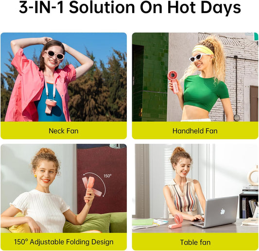 JISULIFE Handheld Fan Life7 โ Ultimate Flexibility: Wide & Strong Airflow, 13H Max Cooling, 3600mAh Rechargeable, 5-Speed, LED Display, 3 IN 1 Portable Fan for Travel, Concerts, Sports Events(Pink)