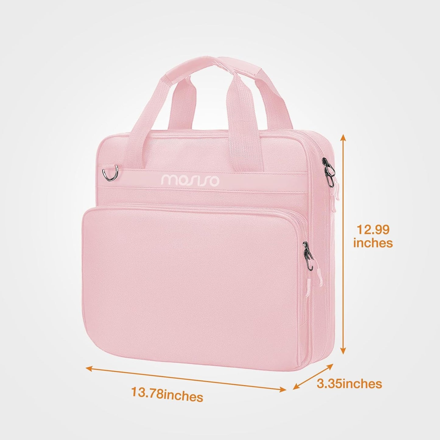 MOSISO 3 Ring Zipper Binder, 2 inch O-Ring Binder Organizer 500 Sheets Capacity Multiple Pockets Bag for Office with Handle & Shoulder Strap Compatible with 13 inch Laptop/Tablet, Pink