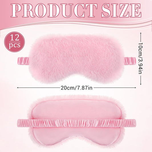 12 Pcs Plush Sleep Eye Mask Bulk Pink Soft Sleeping Blindfold Eye Cover Comfortable Furry Faux Fur Sleeping Mask for Women Gift Travel Nap Sleepover Party Supplies