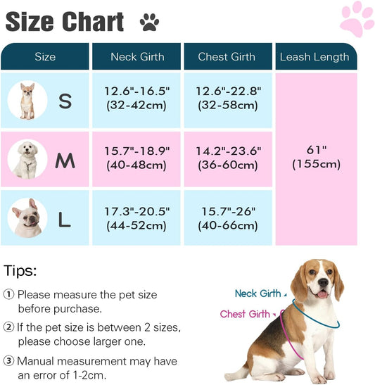 Pawaboo Small Dog Harness and Leash Set, Puppy Harness X-Frame No Pull No Choke, Dog Vest Harness Adjustable for Small Medium Sized Dogs,Soft Breathable Pet Harness for Walking Outing, M, Pink Daisy