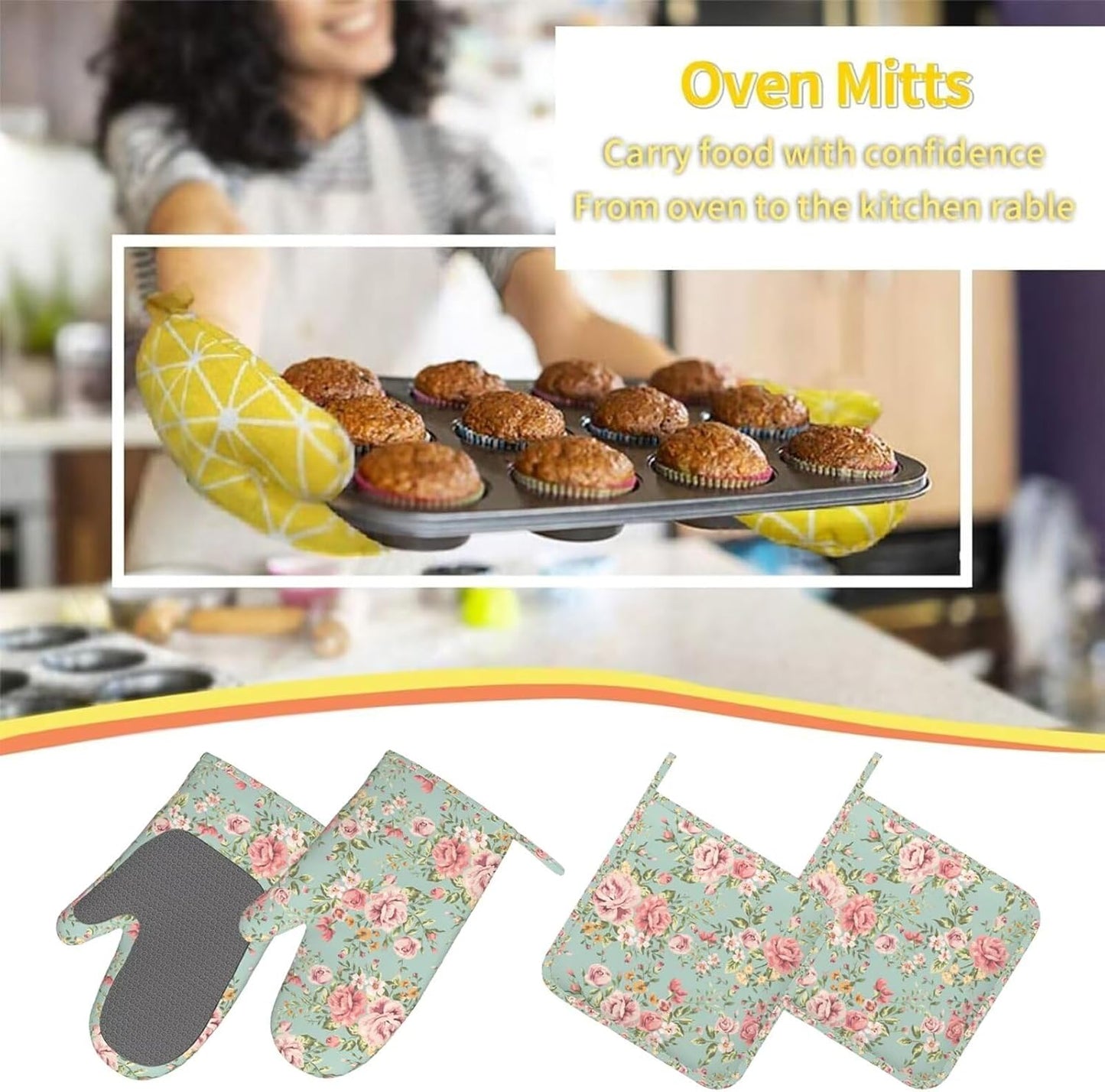 Oven Mitts and Pot Holders with Apron Set of 5 Silicone Kitchen Mitts Apron Pot Holder Set Oven Gloves Hot Holders