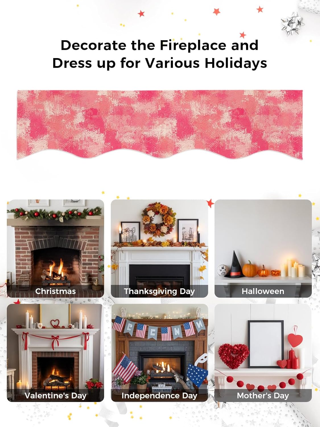 Pink Splatters Mantel f 70 x 17 Inch, Pink Rose Petals Fireplace Mantel f Mantle Cover Runner for Home Living Room Indoor Holiday Party Decor