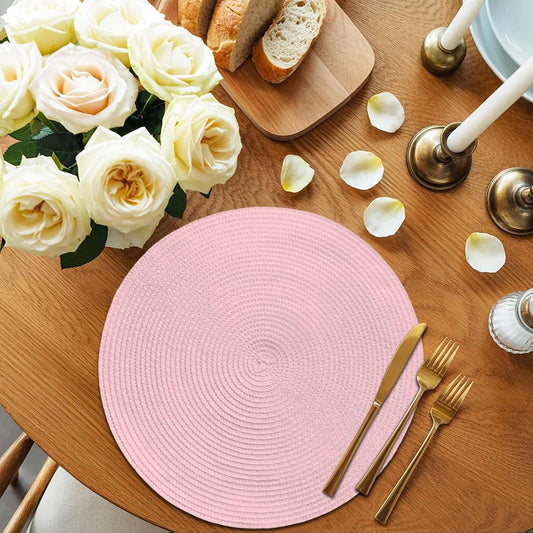 Round Braided Placemats Set of 2 Pink 15 inch Placemats for Dining Tables Solid Color Pink Round Table Mats for Kitchen Decoration