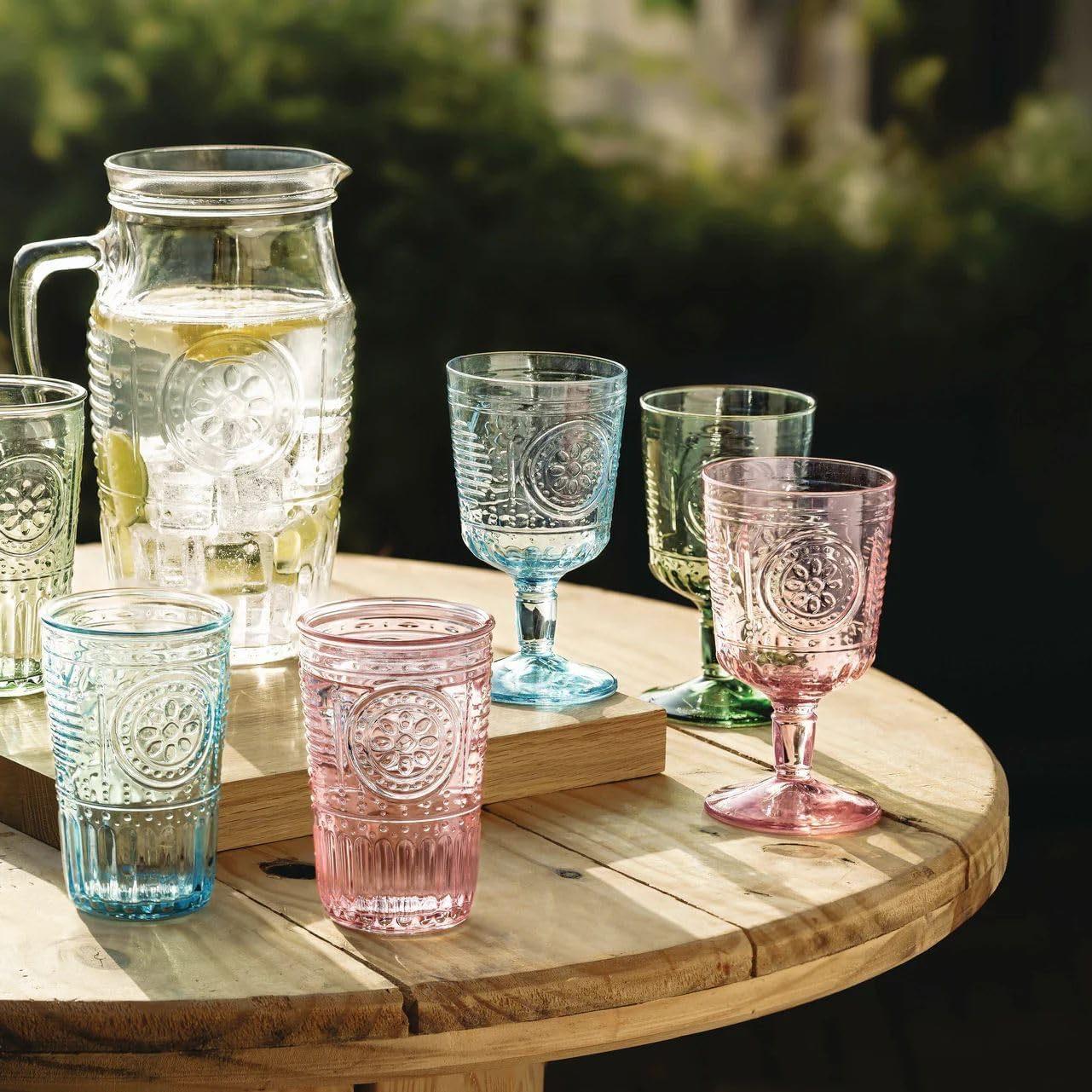 Bormioli Rocco Romantic Set Of 4 Tumbler Glasses, 11.5 Oz. Colored Crystal Glass, Cotton Candy Pink, Made In Italy.
