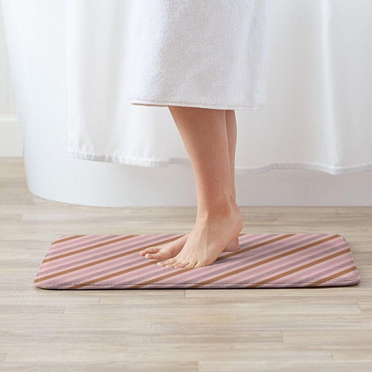Pink Diagonal Stripe Print Bathroom Rugs 30x20 Inches, Absorbent Non Slip Bath Mat Rugs, Machine Washable Shower Rug Bath Mats for Bathroom