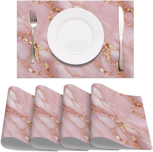 Pink Gold Marble Placemats | Place Mats Print Place Mat PVC Dining Table Mats for Dining Kitchen Party 11.8 X 17.7 In 4 PCS