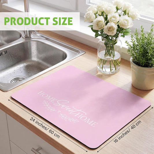 Pink Dish Drying Mat for Kitchen Counter 24 x 16 Inch Pink Kitchen Accessories Large Non Slip Absorbent Heat Resistant Coffee Bar Pad Dish Drainer Rack Mat for Countertops Sinks
