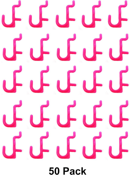 JSP Manufacturing Pegboard Hooks Non-Locking Plastic J Style Hook | Garage Tool Storage Craft Hooks Pegboard Accessories (50, Pink)