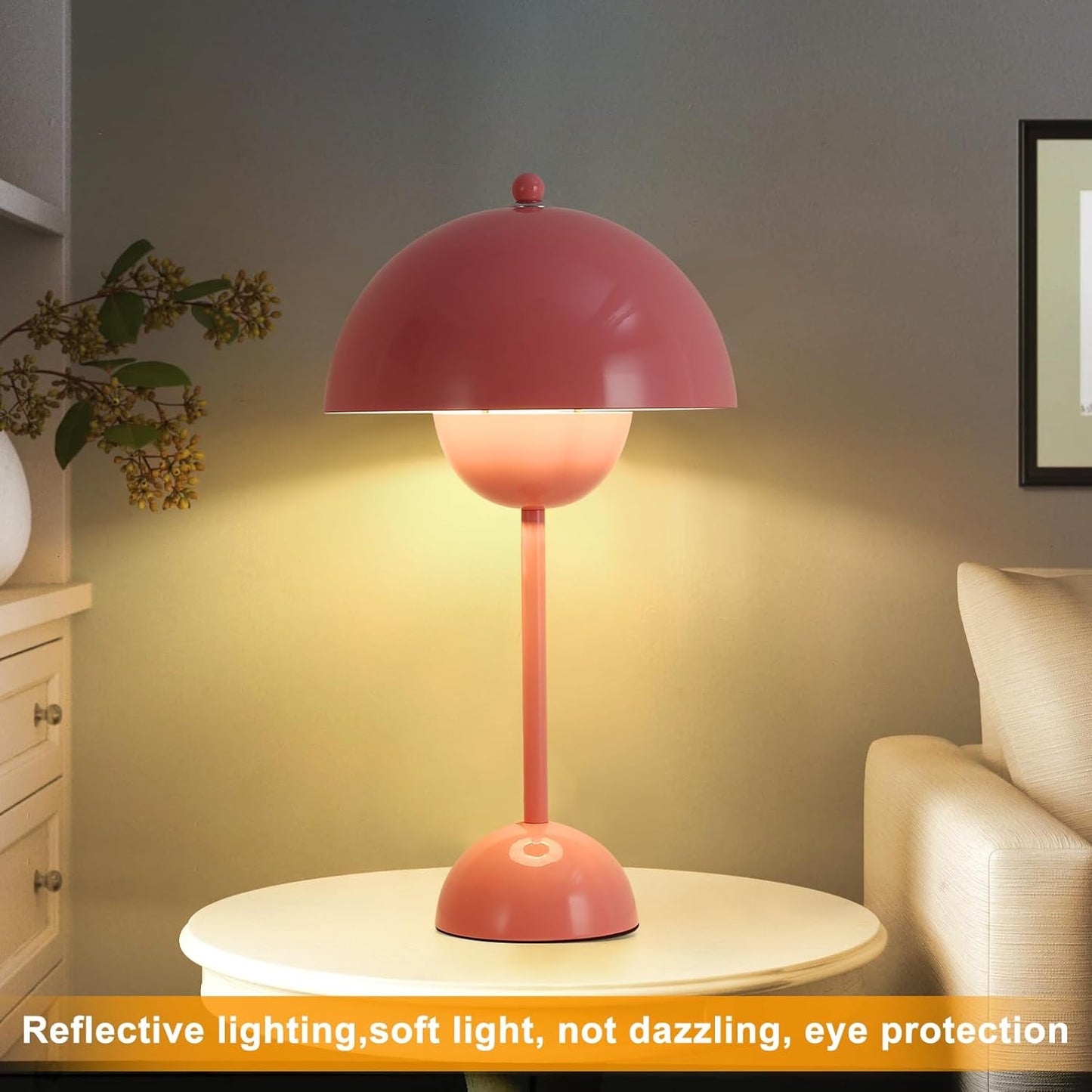 COSYLUX Modern Small Table Lamp for Bedroom, Cute Dome Shade Reflecting Light Reading Lamp for Living Room, Kid's Room, Study, Office, Beside Bedside Nightstand Desk Lamp(Light Pink)