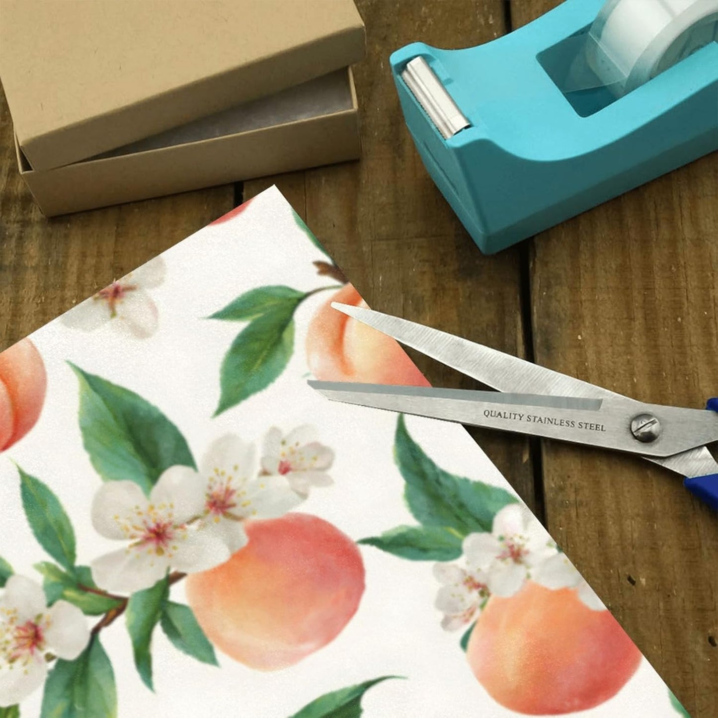 susiyo Peach Fruit Leaves and Flowers Gift Wrapping Paper Perfect for Wedding, Baby Shower, Valentine's Day, Christmas - Birthday Wrapping Paper Mini Roll - 58 x 22.8 inches