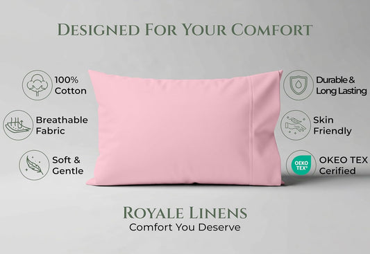 Royale Linens 100% Cotton Pillow Cases Standard Size Set of 2 - Percale Pillowcase - Pink Pillow Cases Super Soft Cooling & Breathable Hotel Cotton Pillowcases, Fits Standard Pillows (20"x26", Pink)