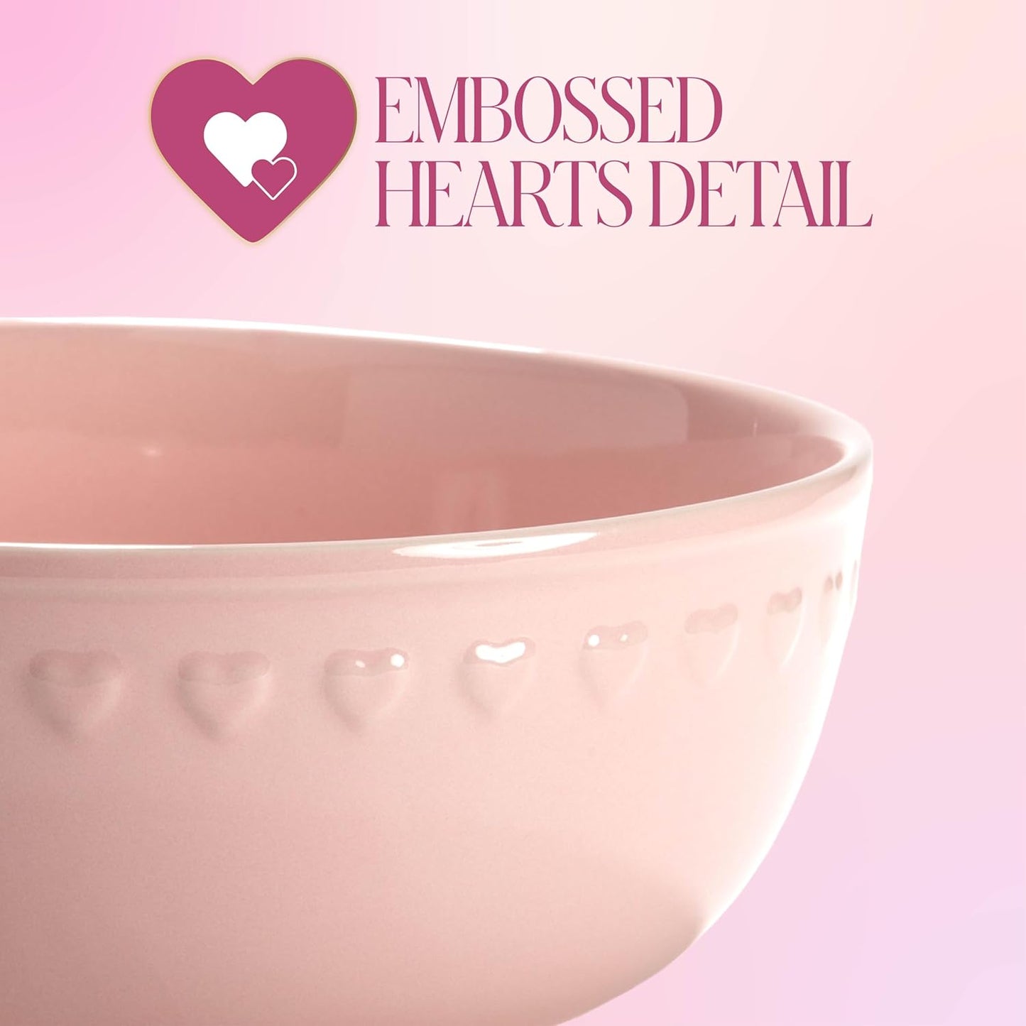 Paris Hilton Ceramic Serving Bowl, Iconic Stoneware with Heart Detailing, Microwave & Dishwasher Safe, 10-Cup Capacity, 9.25 Inch Diameter, Pink