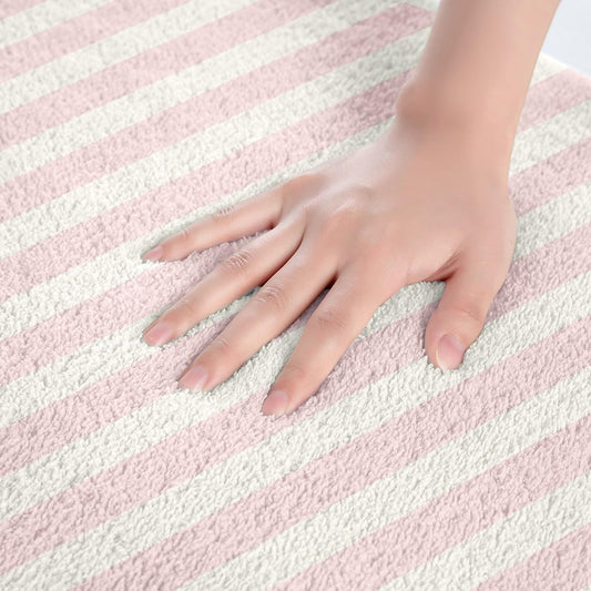 jejeloiu Pink Stripes Bathroom Rugs Microfiber 20"x32" Geometric Bath Mats Non-Slip Modern Striped Art Bathroom Accessories Floor Doormats Soft Door Mat