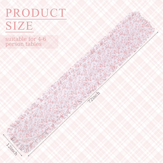 Tegeme 14 x 72 Inch Pink Floral Ruffled Table Runner Polyester Decorative Farmhouse Table Runner Vintage Cabinet Cover for Home Dinner Kitchen Party Decorations