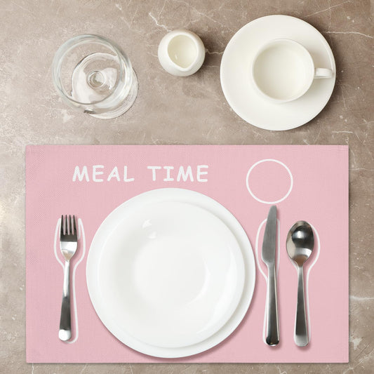 Placemats Set of 4 for Boys and Girls, Heat Resistant Placemats Wrinkle Free Place Mats for Dining Table, Cotton Linen Table Mats for Indoor & Outdoor, 12x18 inch (Meal Time - Pink)