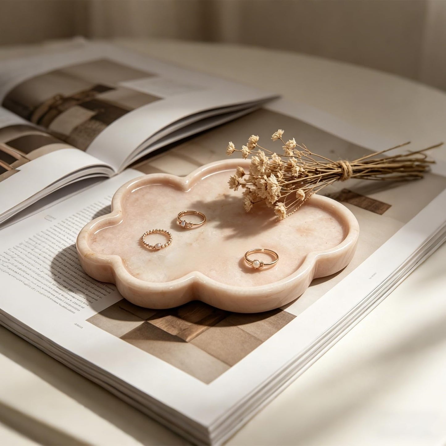 Natural Marble Tray Cloud Shape Vanity Trays, Jewelry Trays Holder Dish for Bathroom Countertop Home Decor Gift Orange Pink
