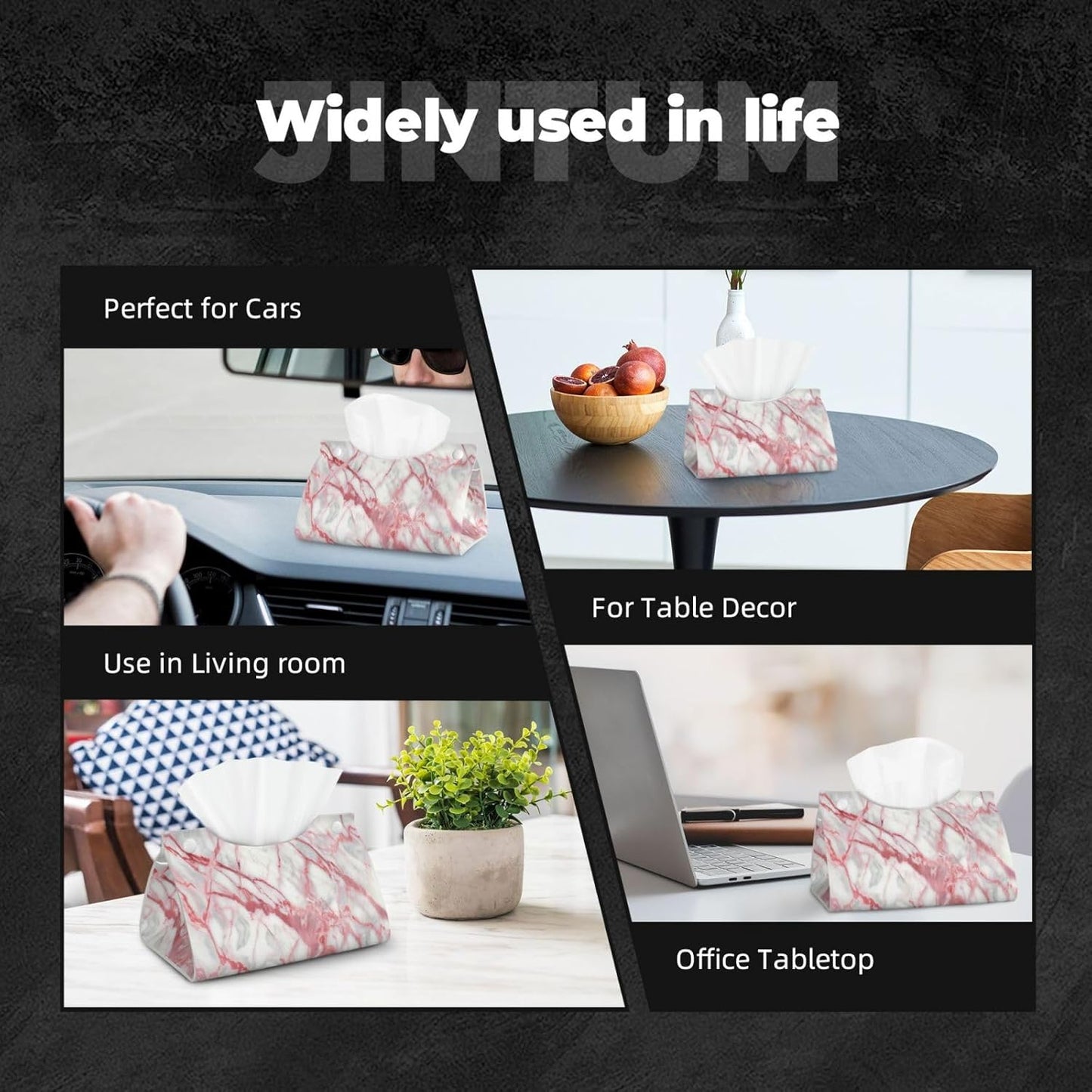 Pink Marble Modern Abstract Tissue Box Cover Long Leather Tissue Box Holder for Bathroom Bedroom Home Office Decor