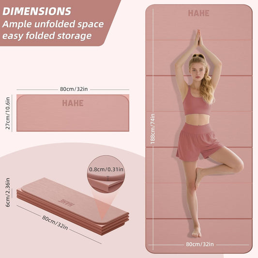 Foldable Yoga Mat,74"Lx32"Wx1/3"Thick,Folding Exercise Mat,Non-slip Wide Pilates Mats for Home Workout/Travel, Portable Yoga Mat Thick for Yoga/Pilates/Camping/Floor Exercises
