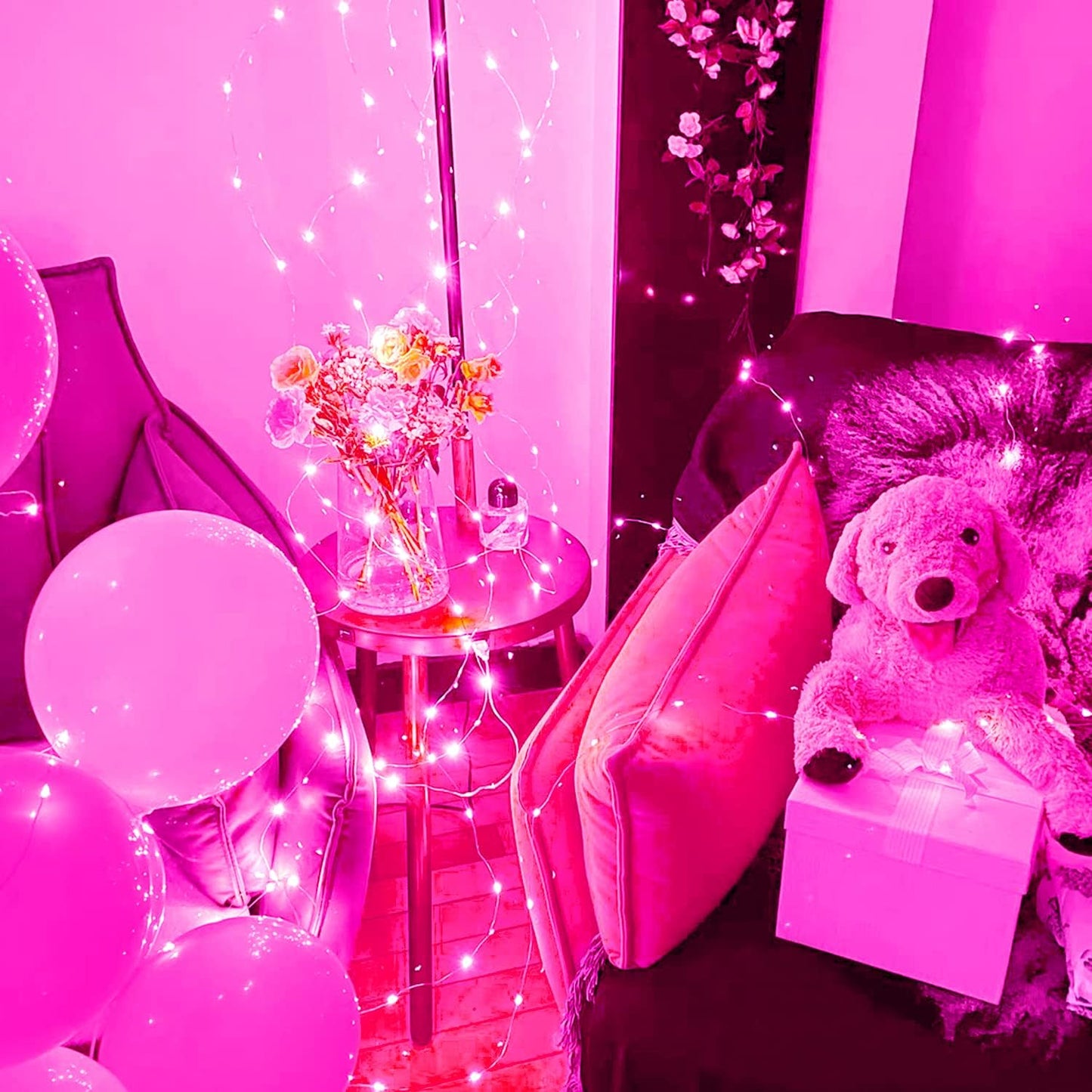 SmilingTown 15 Packs 20 Led Pink Fairy String Lights Battery Operated 6.6ft Silver Wire Firefly Starry Lights Waterproof for Bedroom DIY Table Bottle Wedding Valentine's Day Party Decor